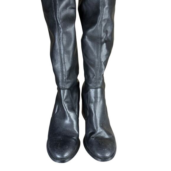 Steve Madden Black Faux Leather Over The Knee Stretch Sock Boots Size 10 - Picture 5 of 8